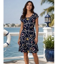 Lauren Ralph Lauren Nautical Anchor  Print Dress Blue Cotton Rope Belt XL