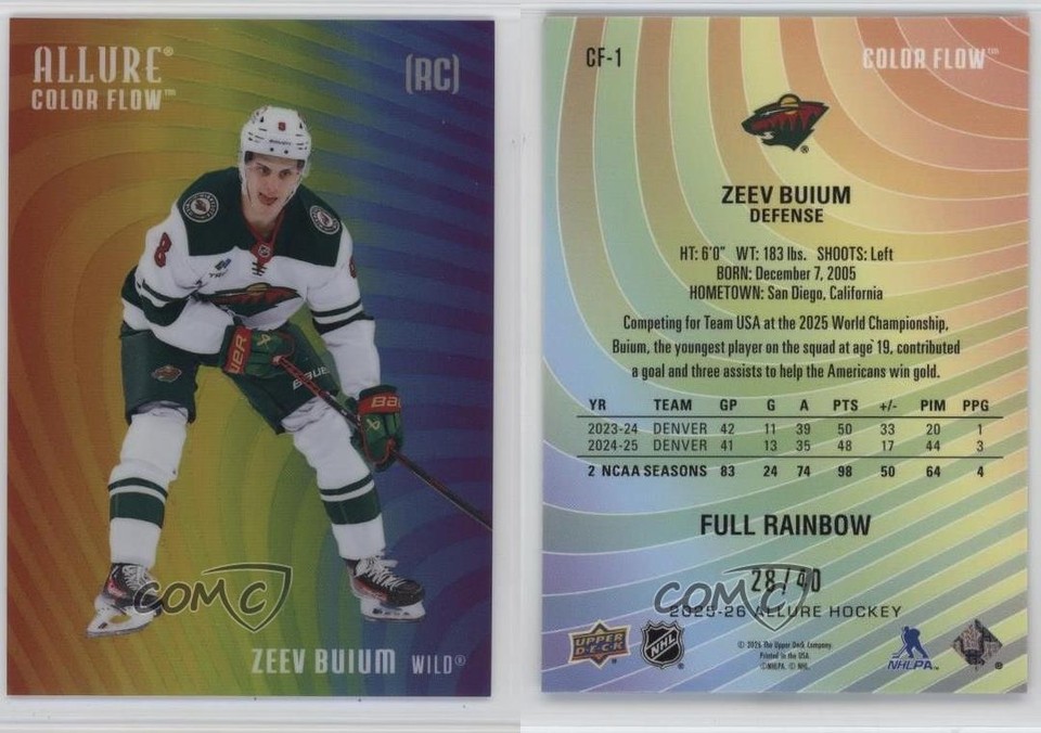 2025 Allure Color Flow Full Rainbow Achievement 28/40 Zeev Buium Rookie ...