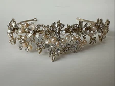 CLOSEOUT Price! Champagne Gold Freshwater Pearl Rhinestone Bridal Wedding Tiara