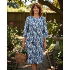 Cue Fashions Dress Women's Size 24W Purple Floral Broom Fold Vintage 3/4 Sleeve