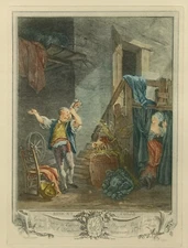 = P. A. Baudouin (1723-1769) "Rose et Colas" Tinted Engraving by J-B. B. Simonet