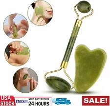 Anti Aging Natural Jade Roller Gua Sha Face Body Eye Board Set Massager Tool USA