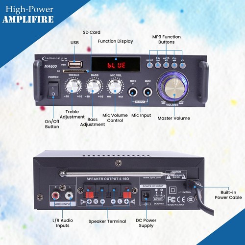 Home Theater System-2 Ch 600W Bluetooth Amplifier, 2 x 8" Ceiling Speakers, Wire - Picture 9 of 9