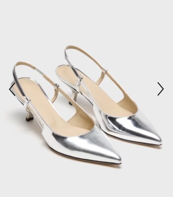 theory Micro Slingback Shoes Pump in Metallic Leather Sz 40