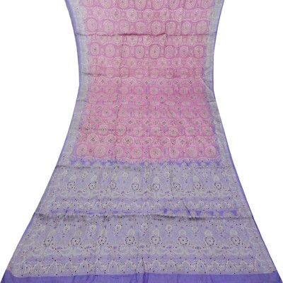 Vintage Lila Saree 100% Reine Seide Gewebt Hand Bestickt Sari 4.6m Bastel