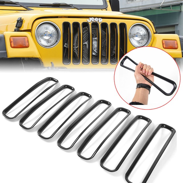 Black 7set Grille Inserts Trim Front Grill Slots for Jeep Wranngler TJ
