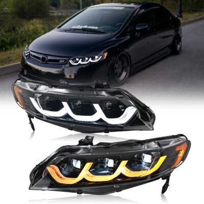 Pair Full LED Headlight Fit For Honda Civic Sedan 2006-2011 Front Lamps Assembly