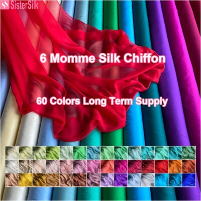 6 Momme  100% Mulberry Silk Chiffon Fabric 55'' Wide By Half Yard