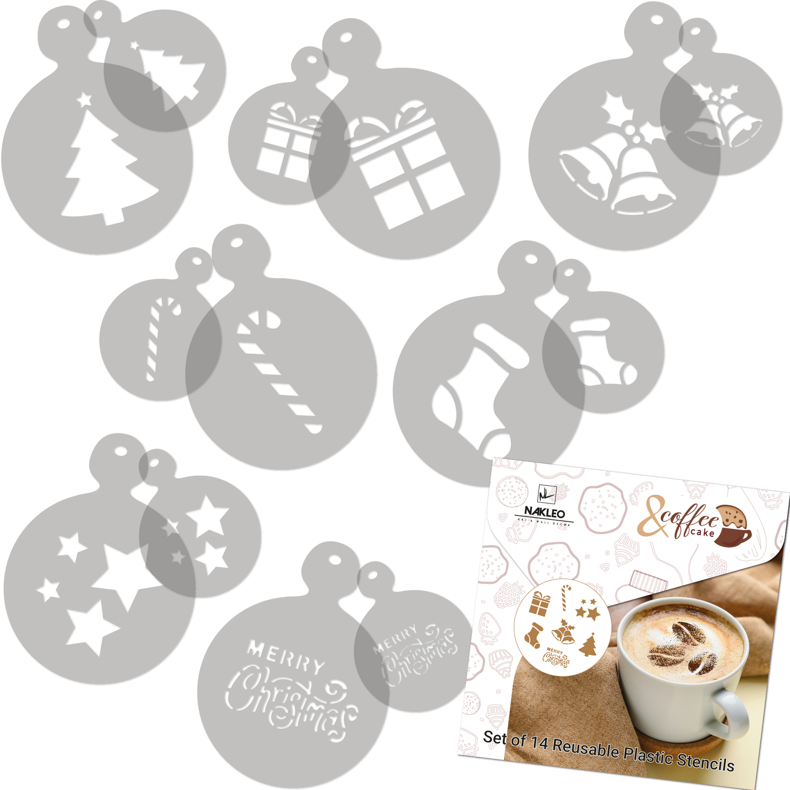 14 pcs Coffee and Cake Decorating Stencils // 11cm and 7cm // CHRISTMAS