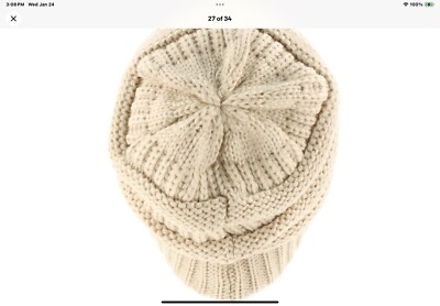 CC Beanie Ponytail Hat - Bubble Knit Slouchy Winter Hat For Women