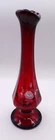 Vintage Signed Fenton Ruby Red Swung Bud Vase Hand Painted White Roses Floral