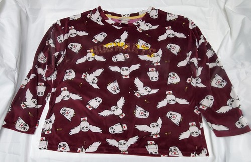Harry Potter Hogwarts Youth Size L 12/14 Wine Red Carrier Owl Print Sleep Shirt - Picture 4 of 10