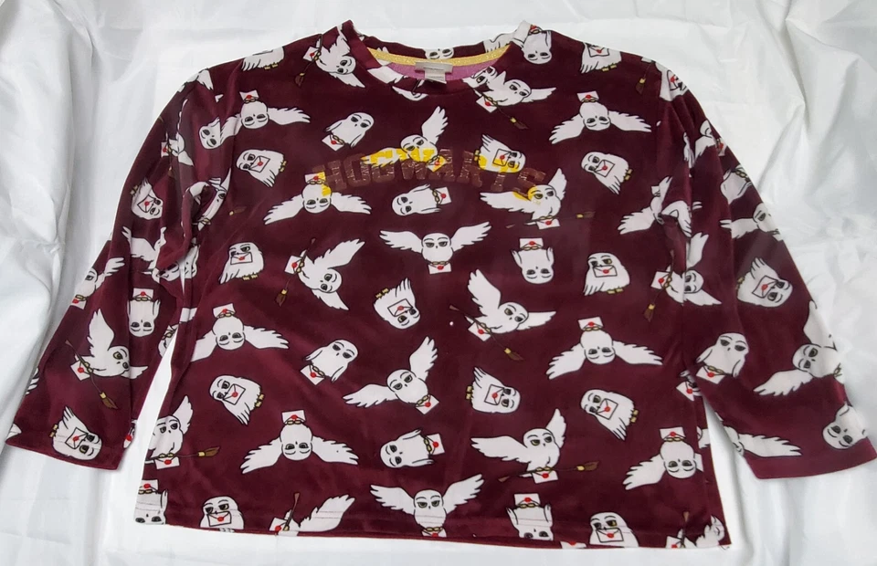 Harry Potter Hogwarts Youth Size L 12/14 Wine Red Carrier Owl Print Sleep Shirt - Image 4 of 4