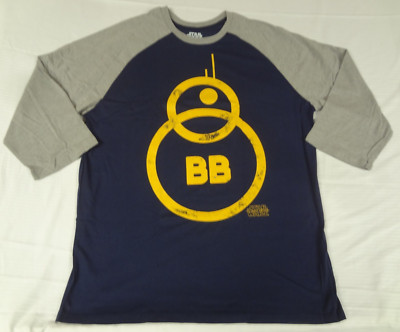 NWT STAR WARS THE FORCE AWAKENS BB-8 DROID BLUE GRAY 3/4 SLEEVE 3XL T-SHIRT K50