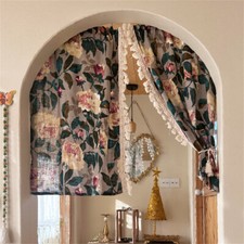1 Pair Floral Printed Half Curtain Doorway Window Short Drape for Living Bedroom