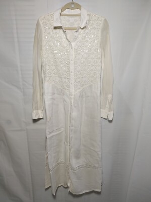 120% Lino Women's Off-White Button Down Shirt-Dress EU Size 40/Medium