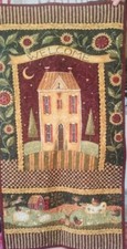Country Farmhouse Americana 18x35" Sunflowers Welcome Farm Animals wall quilt