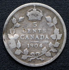 1904 CANADA 5 CENTS .925 SILVER - King Edward VII - KM #13