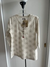 NWT Fabindia Dressy kurta Tunic Ivory & Gold Hand Block Print 100% Cotton Large