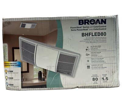 Broan PowerHeat 80CFM Bathroom Exhaust Fan w/Heater Control Led BHFLED80 (OB)