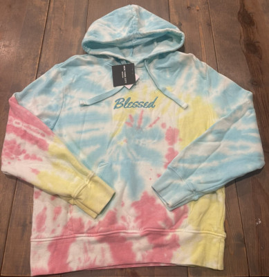 NWT New York City Designs Women s Tie Dye  BLESSED  Pullover Hoodie Sweatshirt M