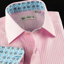 Pink Herringbone Dress Shirt Formal Business Luxury With Blue Flower Inner Smart