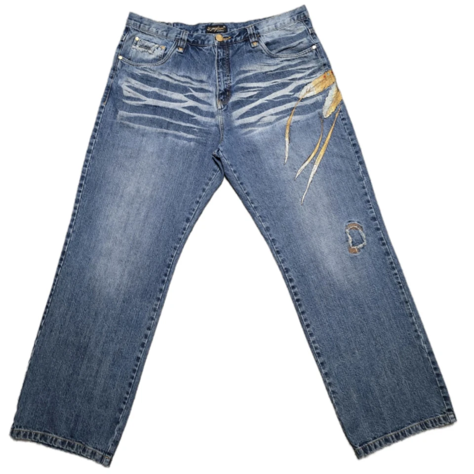 Vintage Miskeen Jeans Mens 40x32 Baggy Y2K Embroidered Aztec Skater Hip Hop - Image 2 of 4