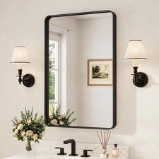 TETOTE 24x36 Modern Rectangular Black Aluminum Framed Bathroom Mirror