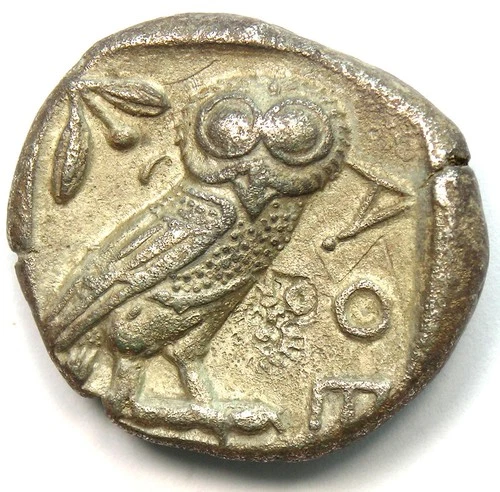 Attica Athens Greece Athena Owl AR Tetradrachm Silver Coin 454-404 BC. Fine / VF