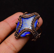 Lapis Lazuli Gemstone Copper Wire Wrapped Handmade Jewelry Ring Size 10