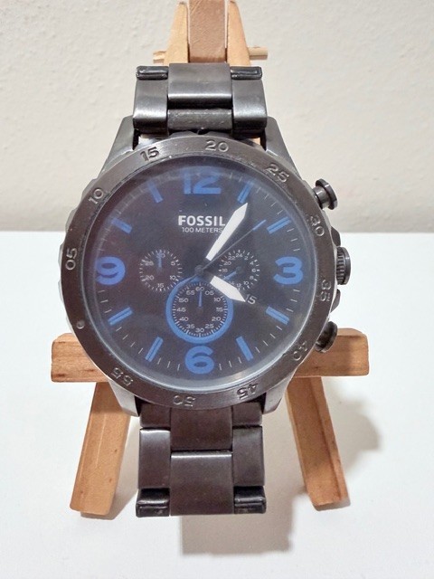 Fossil Nate (JR-1478) Black / Blue Dial Stainless Steel Men's