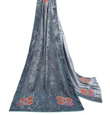 Sushila Vintage Gray Dupatta Velvet Applique Work Long Stole Scarves Wrap