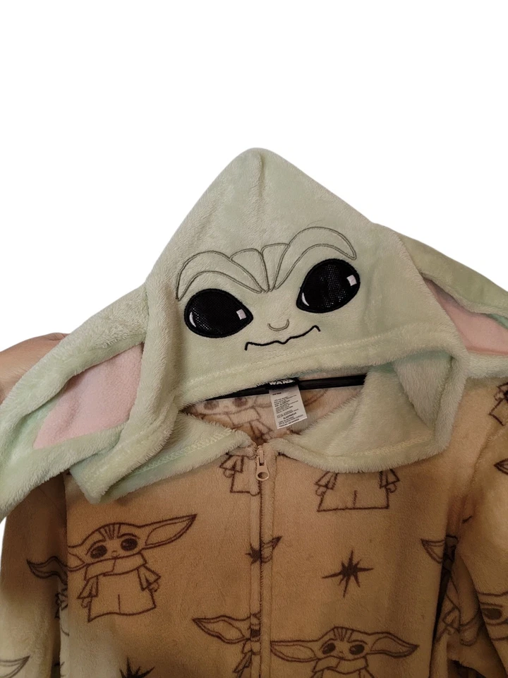 Baby Yoda Adult One Piece Hooded Pj's Pajamas Disney Star Wars 2X - Image 2 of 2