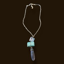 Vintage Artisan gemstone pendant necklace. Crystal, Amazonite, Rose Quartz. CJ26