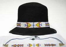 RARE OLD Signed Rosebud Sioux Indian Hand Loom Beaded Hat Band w/ Turquoise Tips