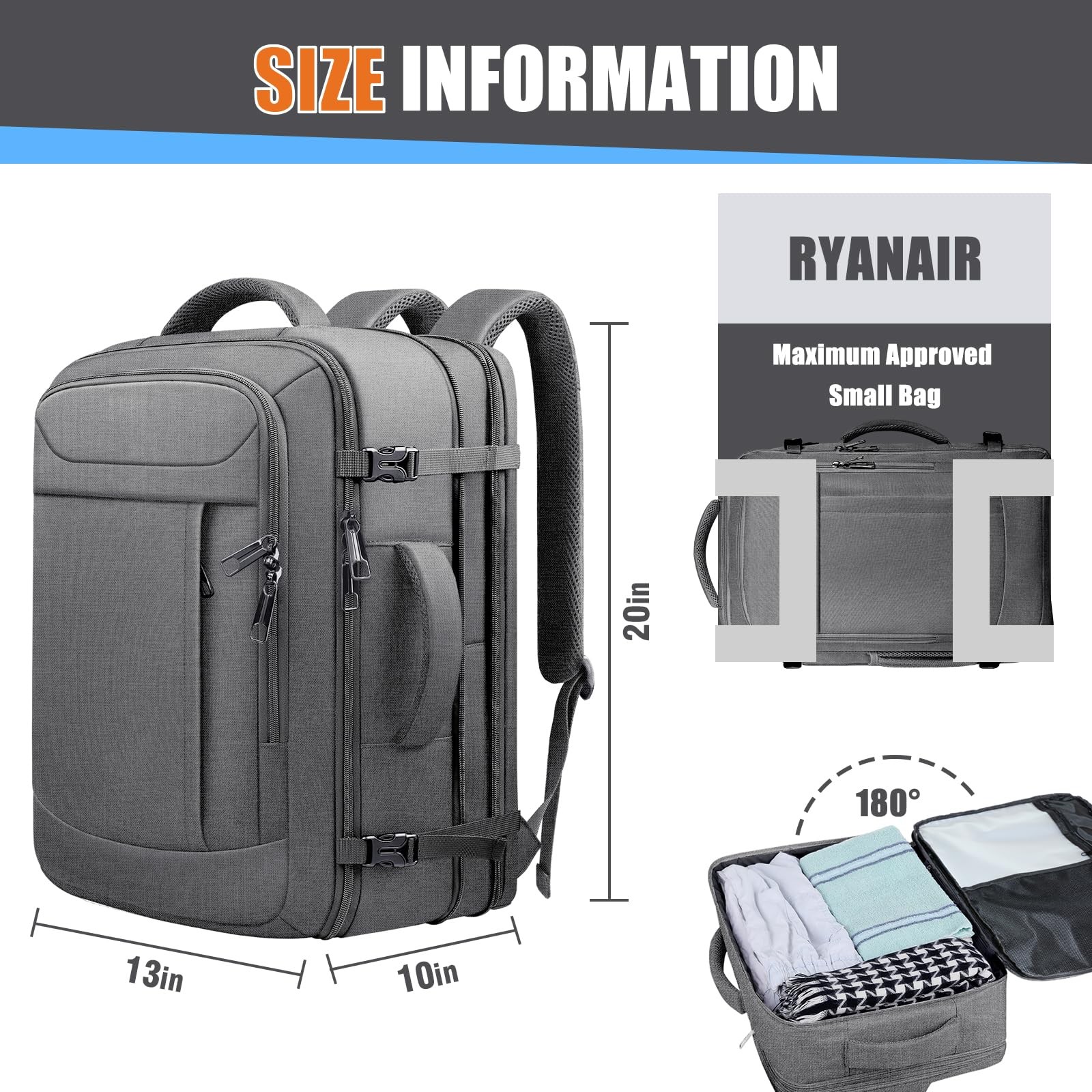 Extra Large Travel Backpack 40L-50L Expandable, Waterproof Wet Pocket Carry O... image 2