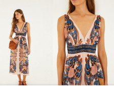 NWT Farm Rio Soft Pink Garden Scarf V Neck Midi Dress Size Small $270