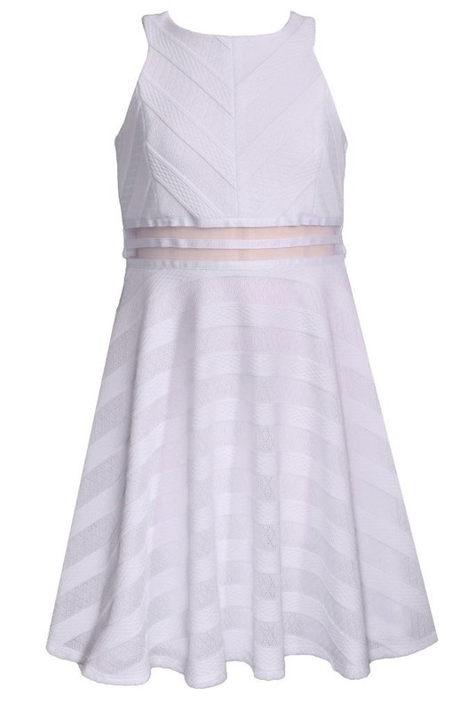 NEW Bonnie Jean Girls Size 7 "WHITE KNIT SKATER" Textured Stripe Cut-Out Dress