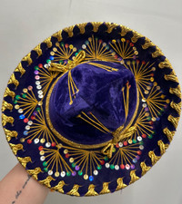 Mexican Sombrero Fiesta Party Hat Pigalle Purple Gold Sequin Jewels Embroidered