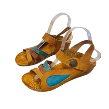 L'ARTISTE by SPRING STEP THIANNE-CAM WEDGE LEATHER SANDALS US 7.5 - 8 / EU 38