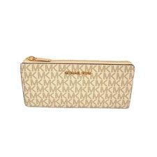Michael Kors Jet Set Travel Large Three Quarter Zip Wallet Vanilla MK Logo