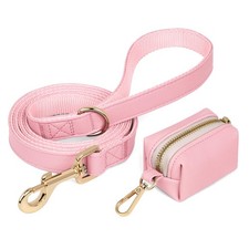 Soft PU Leather Dog Leash, 5ft by 3/4in Dog Lead with Poop Bag Holder, Durabl...