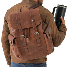 Mens Vintage Leather Laptop Backpack Travel R...