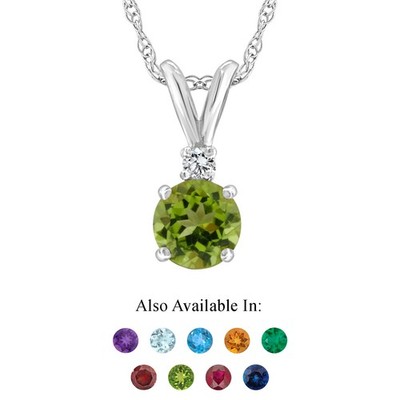 14K Weißgold 5mm Runde Echte Natürliche Peridot Diamant Akzent Anhänger Halskette