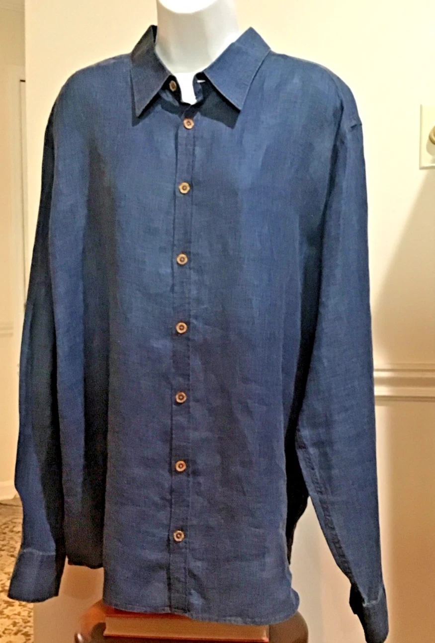 Men's 100% Linen Shirt by Sand Pink Label Denim Look Button Up Oversized XXL