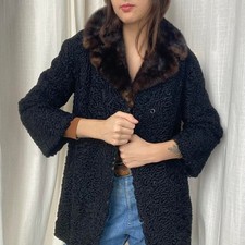 1950s/1960s black persian lamb coat with mink fur collar