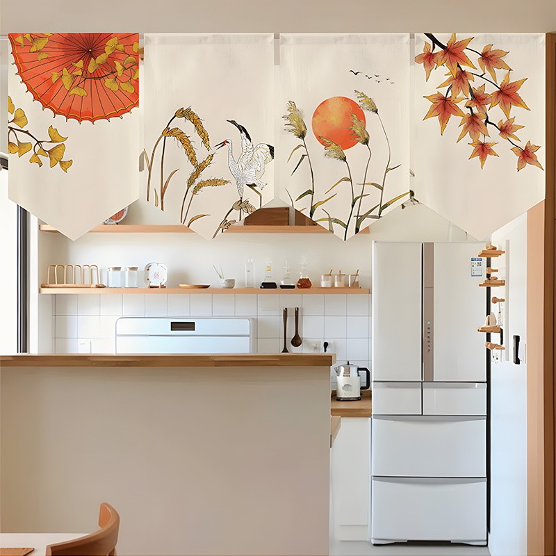 Cortina corta china triángulo bandera cocina partición restaurante colgante