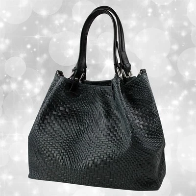 Toscanto Damen Handtasche Umhängetasche Leder Tasche schwarz OTT163HS