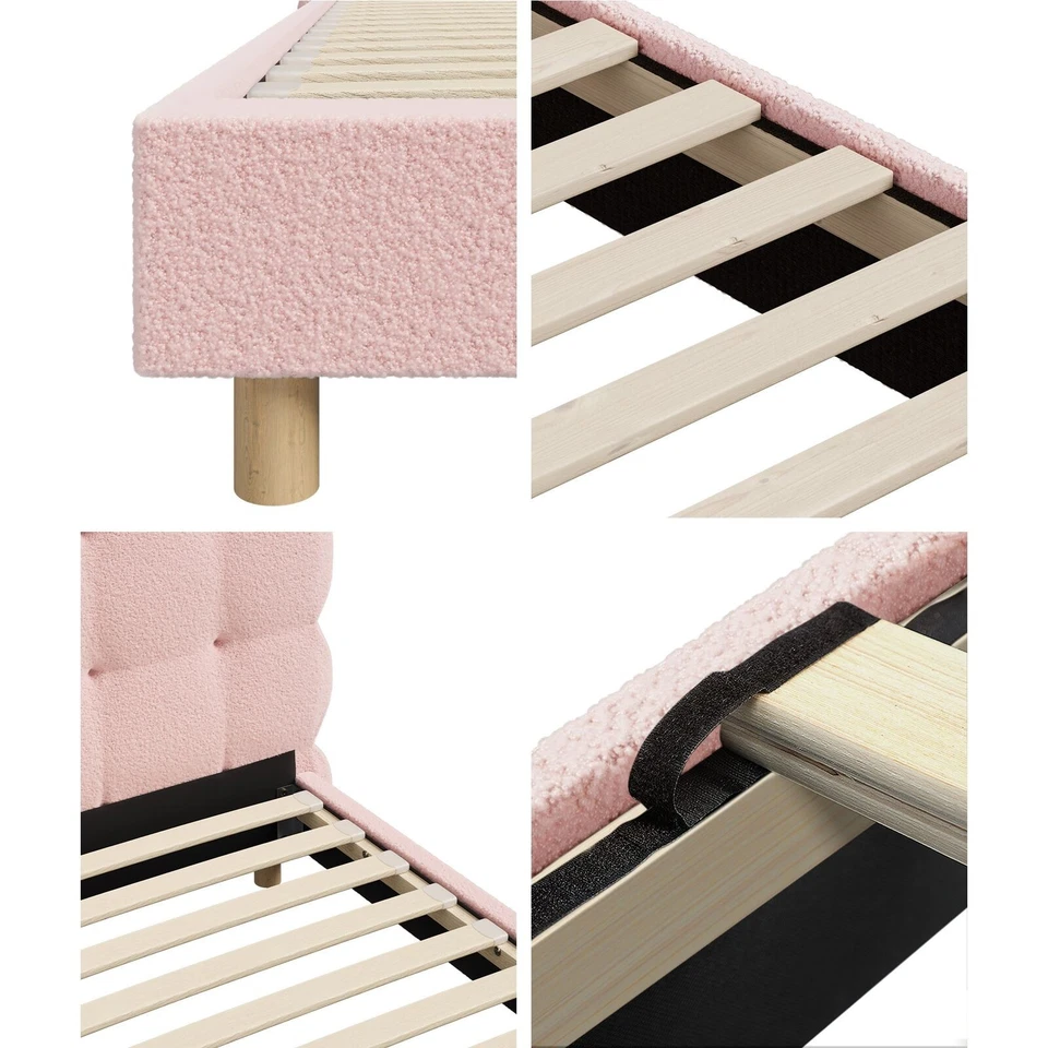 Oikiture Bed Frame Double Size Tufted Bedhead Boucle Fabric Pink - image 4 of 4