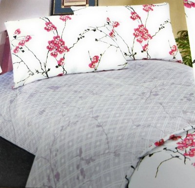 DaDa Bedding Floral Cherry Blossoms Red Purple Fitted Sheet & Pillow Cases Set (